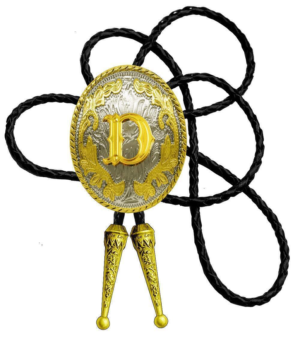 4355 Golden Western Bolo Tie Initial Letter A to Z in Round Flower Nursery